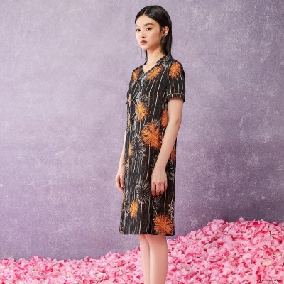 香云纱真丝缎面中老年妈妈装连衣裙【七彩蕊】21夏真丝连衣裙 库存尾货女装批发