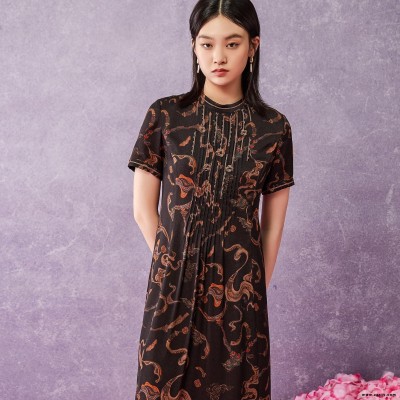 杭州真丝系列裙子 中老年大码真丝裙【七彩蕊】21夏 奢华名媛桑蚕丝裙子 商场专柜货源 折扣店货源