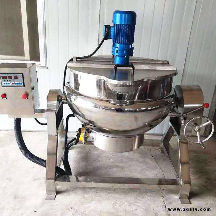 釜鼎FD-400L可倾电加热导热油搅拌夹层锅 优质自动搅拌炼油锅 鲜花酱搅拌熬制锅 酥油茶干面粉炒锅 阿胶熬制自动搅拌锅