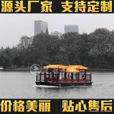 东阿阿胶城水上住宿的木质画舫船有