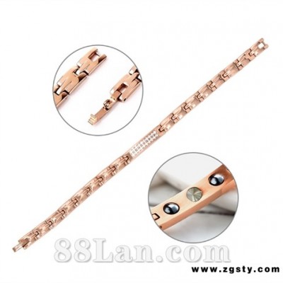 S1109量子能量玫瑰金镶钻女手链饰品合金特质使用寿命长健康保健器材厂家批发 会销礼品 保健用品 评点 参会 到会礼品 保健器械产品 tiyan  liansuo  zhongduan