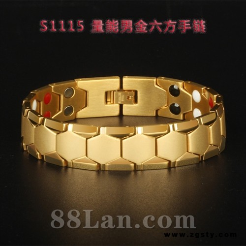 S1115量子能量男金六方手链饰品特质合金材质使用寿命长健康保健器材厂家批发 会销礼品 保健用品 评点 参会 到会礼品 保健器械产品 tiyan  liansuo  zhongduan