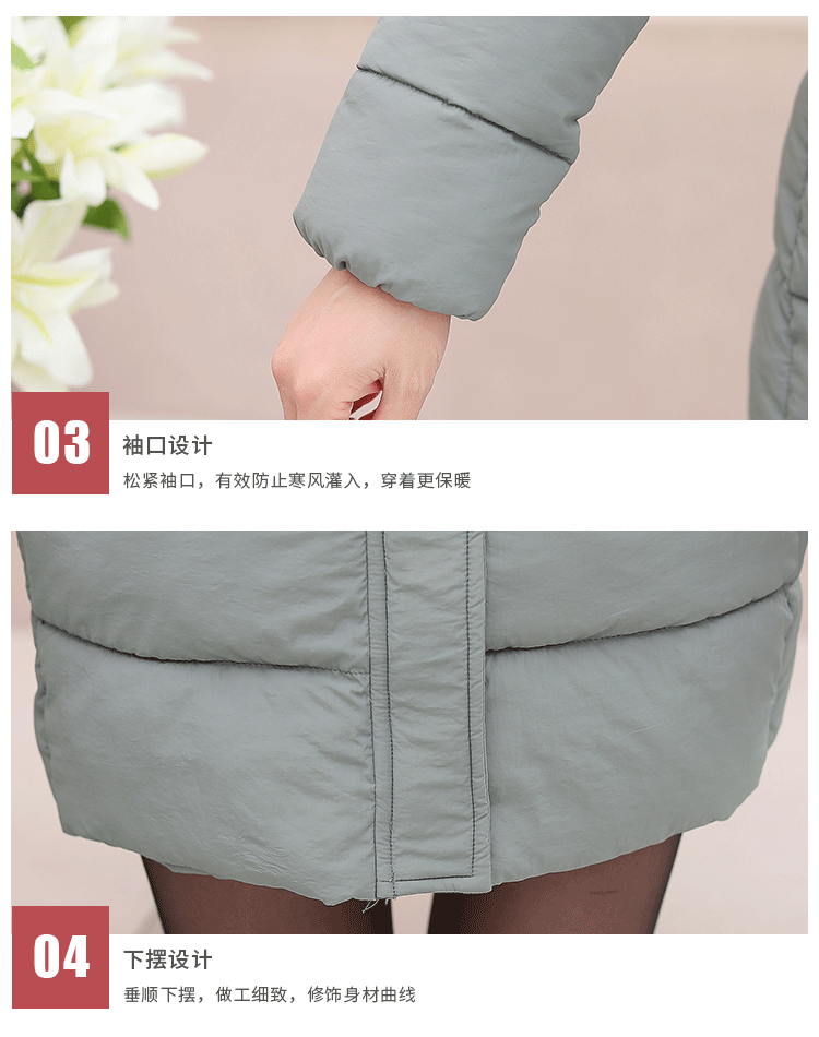 韩版时尚连帽大毛领修身显瘦棉衣女 中长款保暖中老年妈妈装外套示例图10