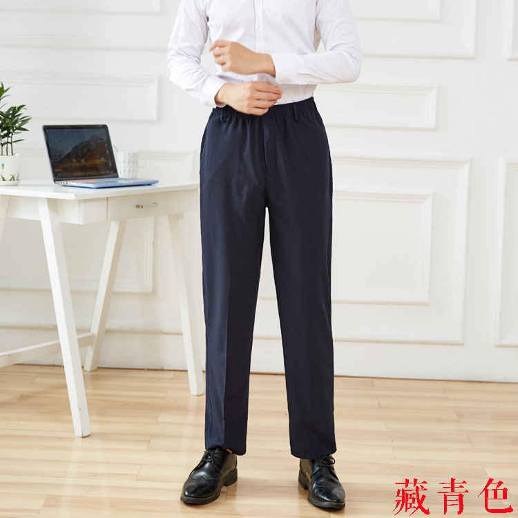 夏季薄款中老年男士真丝休闲长裤宽松大码直筒裤爸爸男装工厂批发示例图1