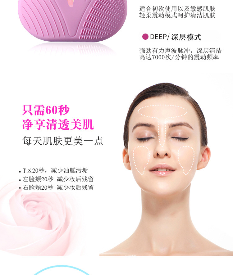 洁面仪 电动硅胶洗脸仪超声波清洁洗脸刷美容充电防水清洁器工厂示例图8