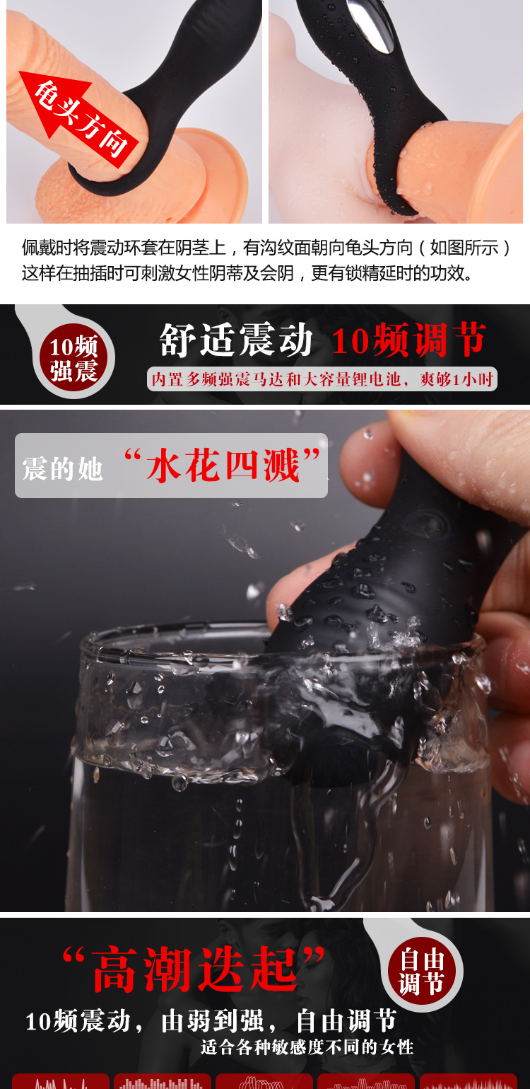 新款多频锁精环 夫妻调情延时震动棒 硅胶静音男用情趣用品示例图1